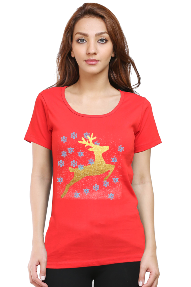 Artredis Women Cotton Printed Regular Fit T-Shirts | Reindeer| Half Sleeves | Round Neck