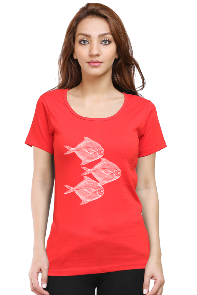 Artredis Women Cotton Printed Regular Fit T-Shirts | Walking Fish| Half Sleeves | Round Neck