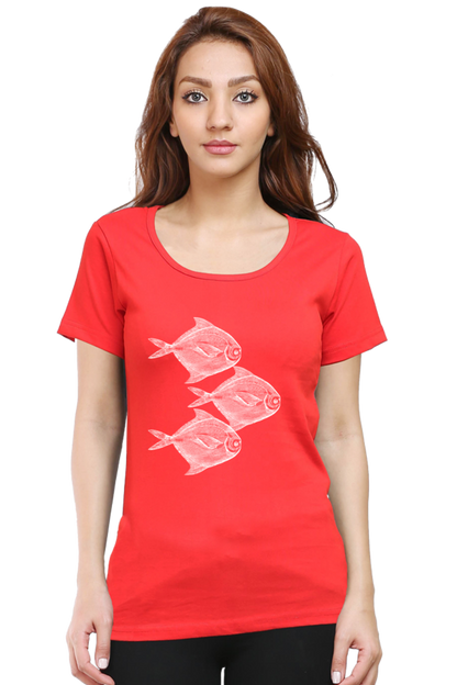 Artredis Women Cotton Printed Regular Fit T-Shirts | Walking Fish| Half Sleeves | Round Neck