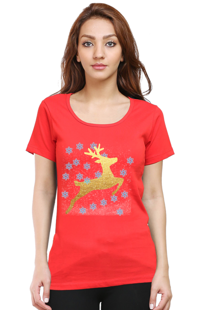 Artredis Women Cotton Printed Regular Fit T-Shirts | Reindeer| Half Sleeves | Round Neck