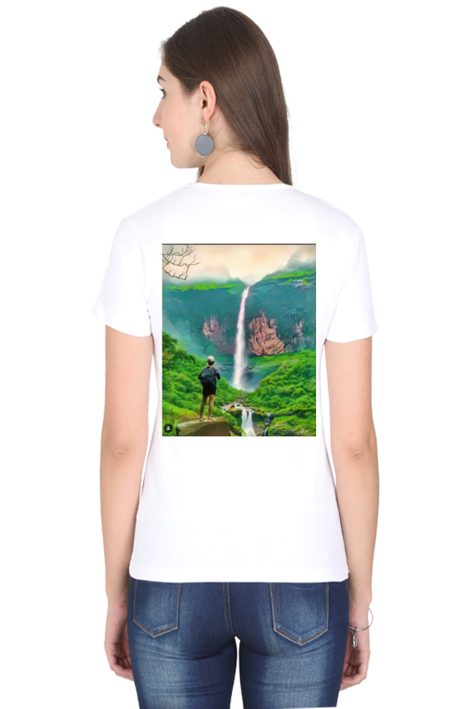 Artredis Women Cotton Printed Regular Fit T-Shirts |Nanemachi Falls| Half Sleeves | Round Neck