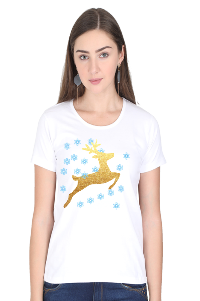 Artredis Women Cotton Printed Regular Fit T-Shirts | Reindeer| Half Sleeves | Round Neck