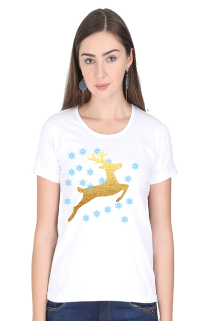 Artredis Women Cotton Printed Regular Fit T-Shirts | Reindeer| Half Sleeves | Round Neck