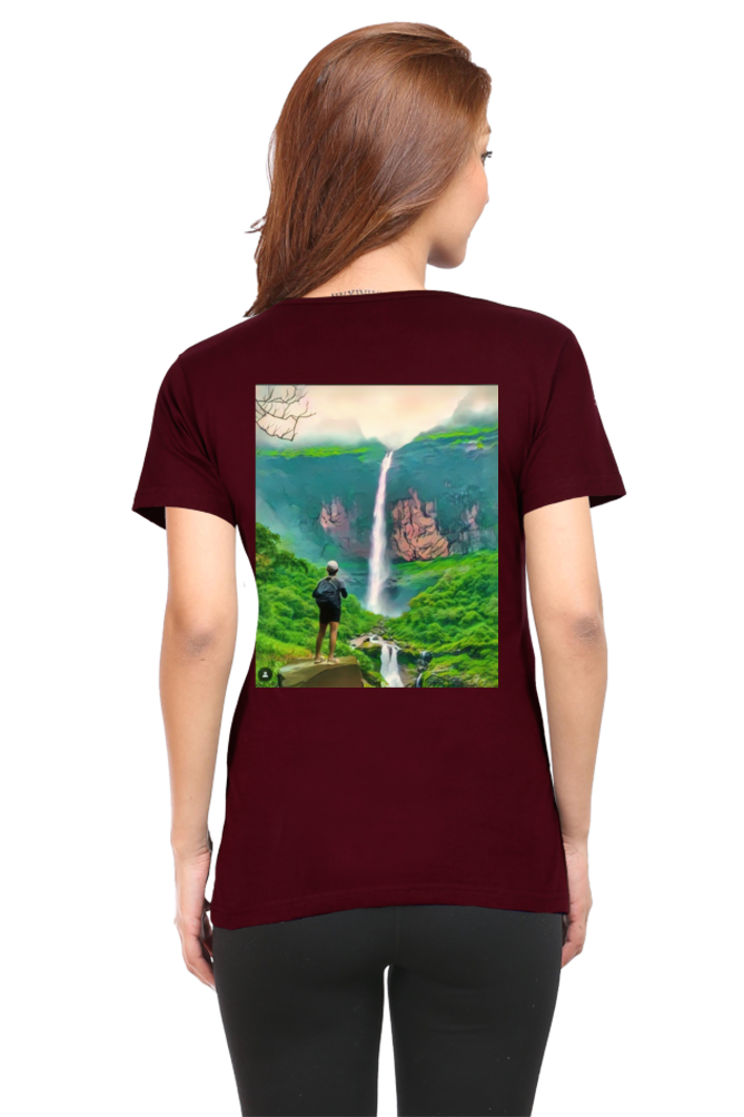 Artredis Women Cotton Printed Regular Fit T-Shirts |Nanemachi Falls| Half Sleeves | Round Neck