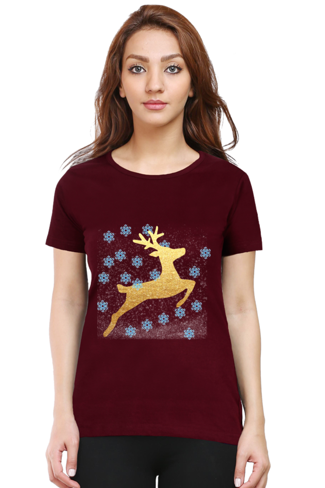 Artredis Women Cotton Printed Regular Fit T-Shirts | Reindeer| Half Sleeves | Round Neck