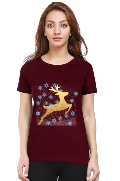 Artredis Women Cotton Printed Regular Fit T-Shirts | Reindeer| Half Sleeves | Round Neck