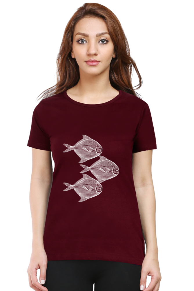 Artredis Women Cotton Printed Regular Fit T-Shirts | Walking Fish| Half Sleeves | Round Neck