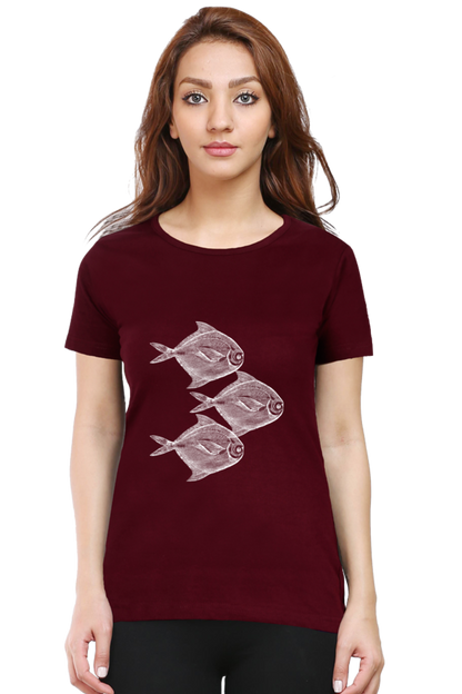 Artredis Women Cotton Printed Regular Fit T-Shirts | Walking Fish| Half Sleeves | Round Neck