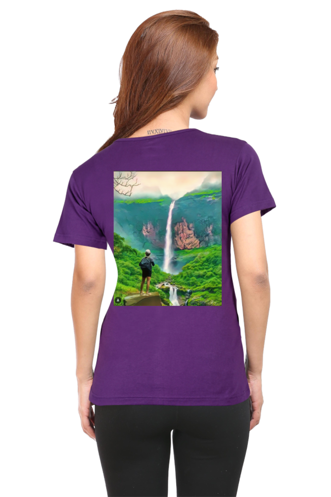 Artredis Women Cotton Printed Regular Fit T-Shirts |Nanemachi Falls| Half Sleeves | Round Neck