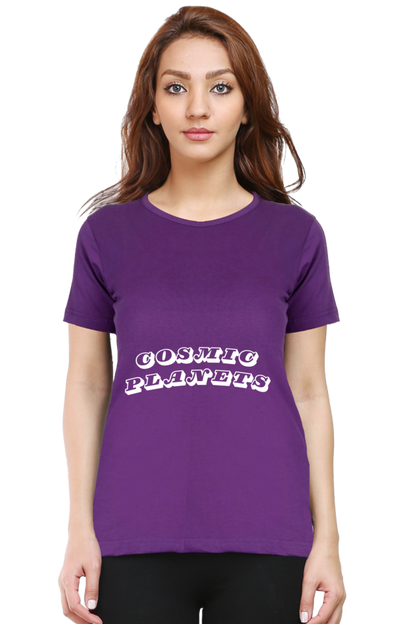 Artredis Women Cotton Regular All Over Print T-Shirts |Cosmic Planets| Half Sleeves | Round Neck