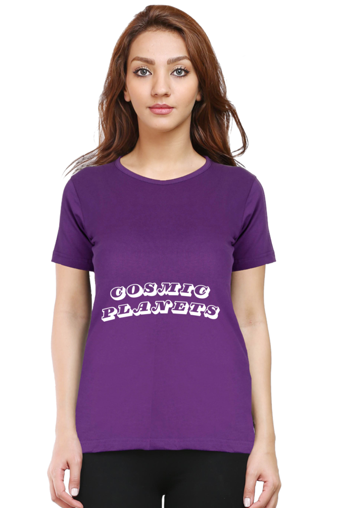 Artredis Women Cotton Regular All Over Print T-Shirts |Cosmic Planets| Half Sleeves | Round Neck