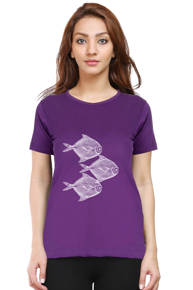 Artredis Women Cotton Printed Regular Fit T-Shirts | Walking Fish| Half Sleeves | Round Neck