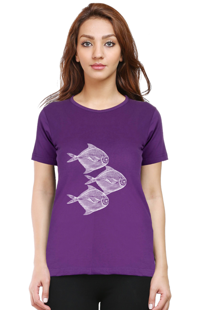 Artredis Women Cotton Printed Regular Fit T-Shirts | Walking Fish| Half Sleeves | Round Neck