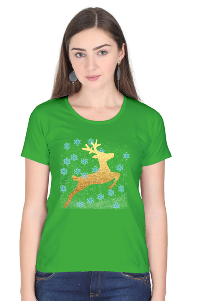 Artredis Women Cotton Printed Regular Fit T-Shirts | Reindeer| Half Sleeves | Round Neck