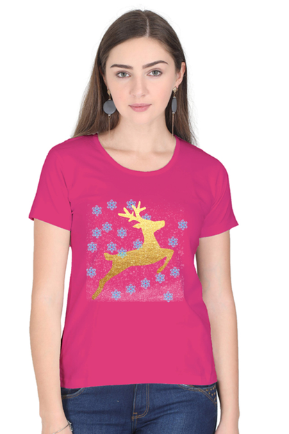 Artredis Women Cotton Printed Regular Fit T-Shirts | Reindeer| Half Sleeves | Round Neck