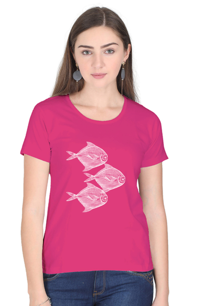 Artredis Women Cotton Printed Regular Fit T-Shirts | Walking Fish| Half Sleeves | Round Neck