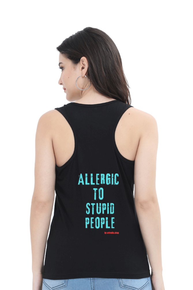 Artredis Women Cotton Sleeveless Tank Top | Allergic To | Round Neck