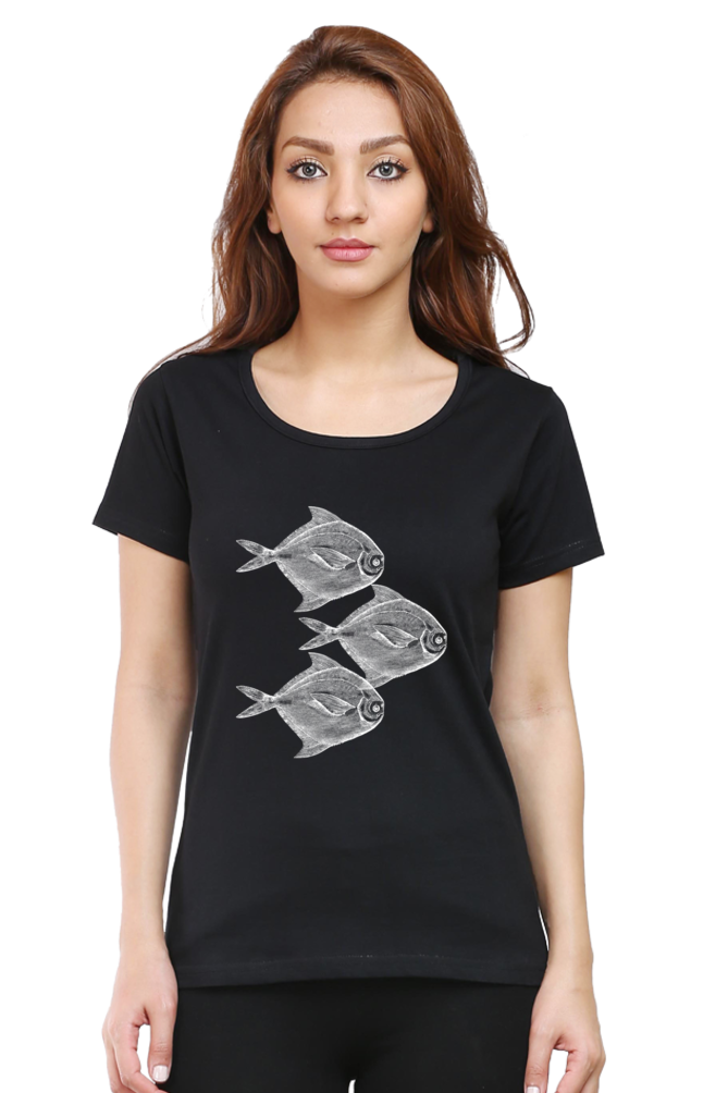 Artredis Women Cotton Printed Regular Fit T-Shirts | Walking Fish| Half Sleeves | Round Neck