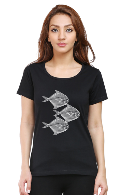 Artredis Women Cotton Printed Regular Fit T-Shirts | Walking Fish| Half Sleeves | Round Neck