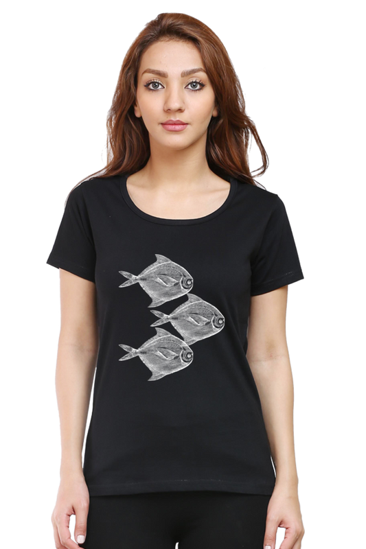 Artredis Women Cotton Printed Regular Fit T-Shirts | Walking Fish| Half Sleeves | Round Neck