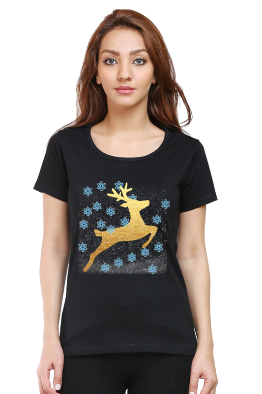 Artredis Women Cotton Printed Regular Fit T-Shirts | Reindeer| Half Sleeves | Round Neck