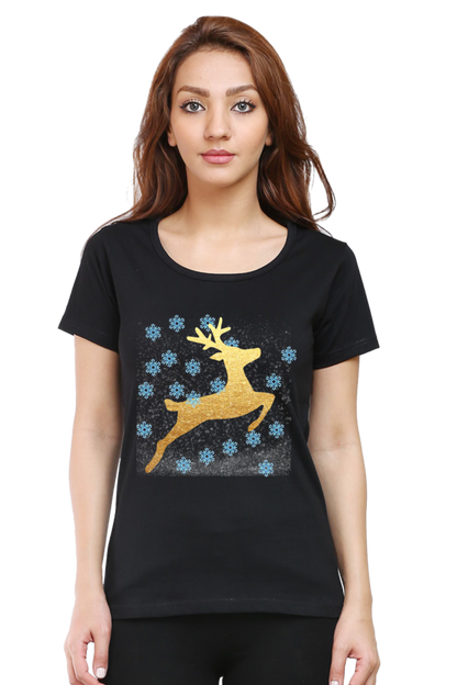 Artredis Women Cotton Printed Regular Fit T-Shirts | Reindeer| Half Sleeves | Round Neck