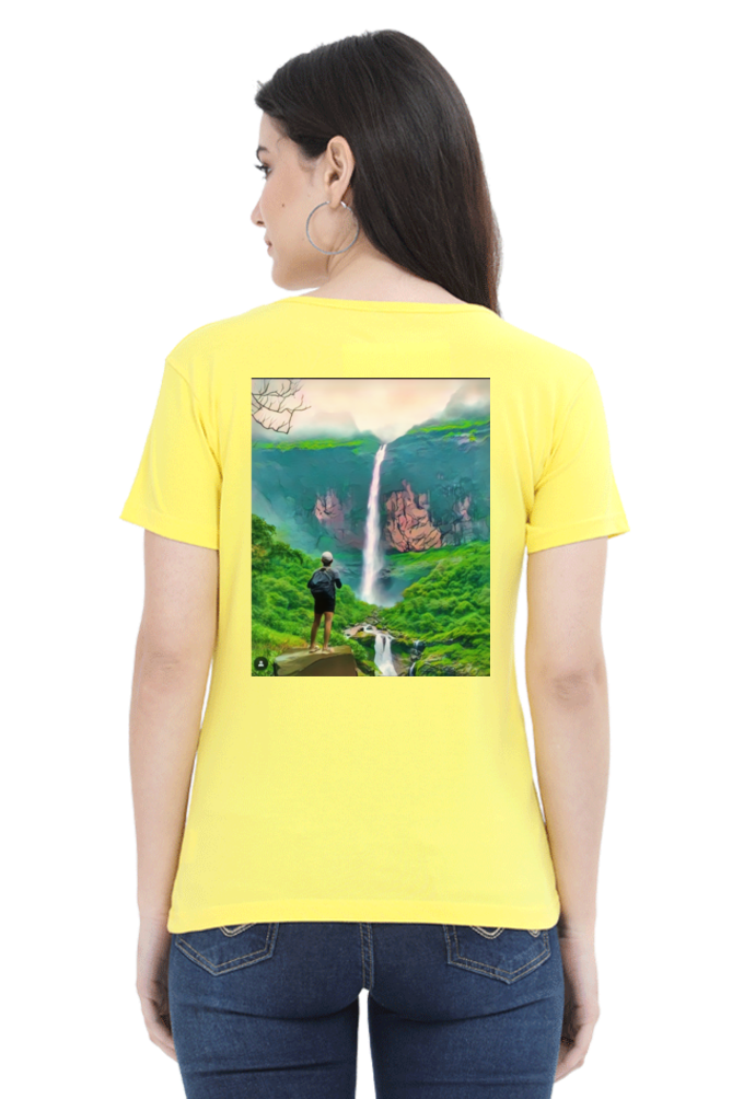 Artredis Women Cotton Printed Regular Fit T-Shirts |Nanemachi Falls| Half Sleeves | Round Neck