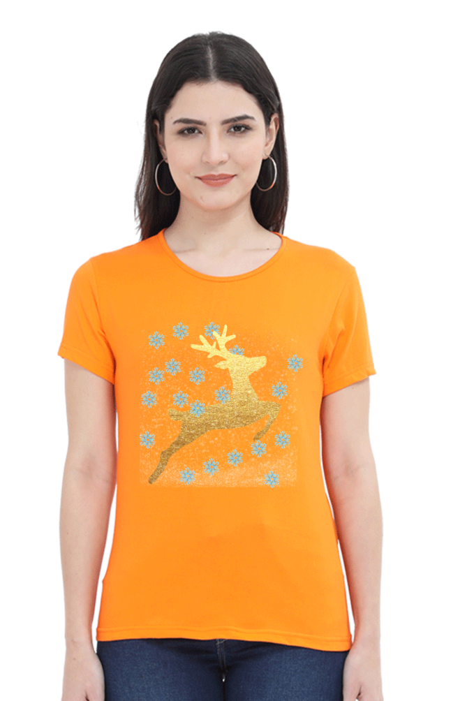 Artredis Women Cotton Printed Regular Fit T-Shirts | Reindeer| Half Sleeves | Round Neck