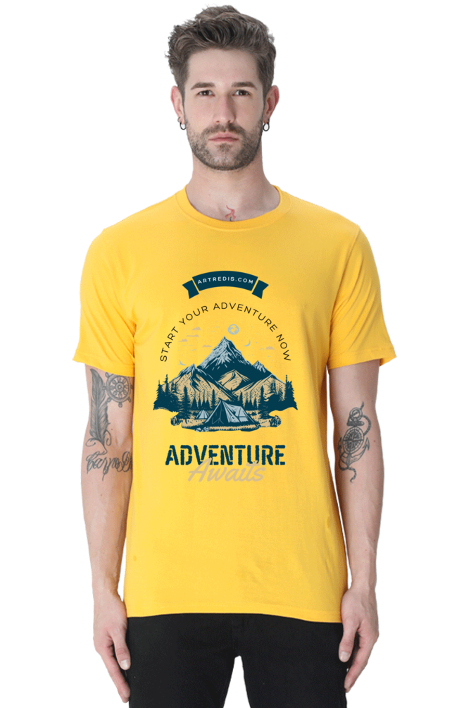 Artredis Men Cotton Printed Regular Fit T-Shirts |Adventure Awaits| | Half Sleeves | Round Neck