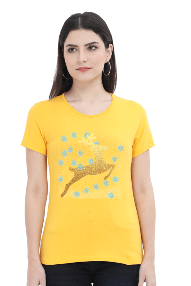 Artredis Women Cotton Printed Regular Fit T-Shirts | Reindeer| Half Sleeves | Round Neck