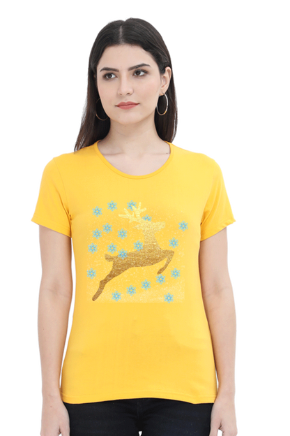 Artredis Women Cotton Printed Regular Fit T-Shirts | Reindeer| Half Sleeves | Round Neck