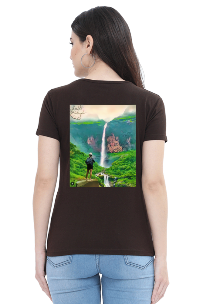 Artredis Women Cotton Printed Regular Fit T-Shirts |Nanemachi Falls| Half Sleeves | Round Neck