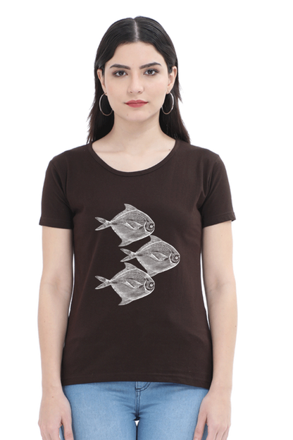 Artredis Women Cotton Printed Regular Fit T-Shirts | Walking Fish| Half Sleeves | Round Neck