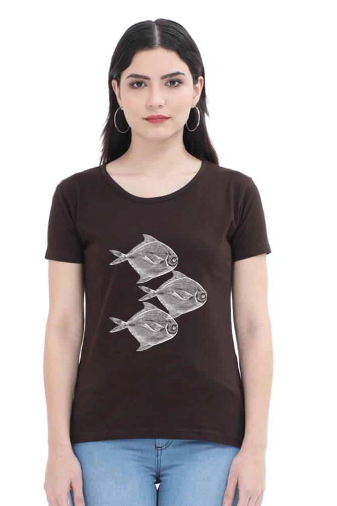 Artredis Women Cotton Printed Regular Fit T-Shirts | Walking Fish| Half Sleeves | Round Neck