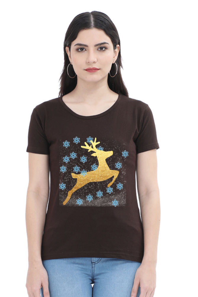 Artredis Women Cotton Printed Regular Fit T-Shirts | Reindeer| Half Sleeves | Round Neck