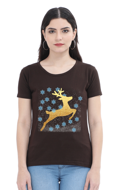 Artredis Women Cotton Printed Regular Fit T-Shirts | Reindeer| Half Sleeves | Round Neck