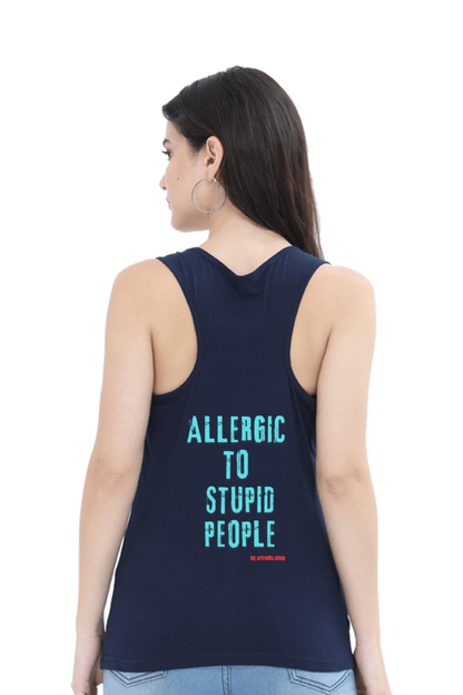 Artredis Women Cotton Sleeveless Tank Top | Allergic To | Round Neck