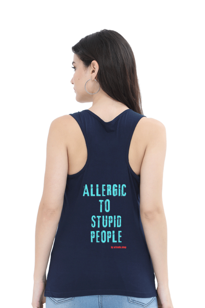 Artredis Women Cotton Sleeveless Tank Top | Allergic To | Round Neck