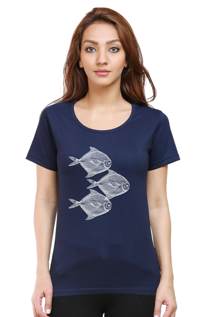 Artredis Women Cotton Printed Regular Fit T-Shirts | Walking Fish| Half Sleeves | Round Neck