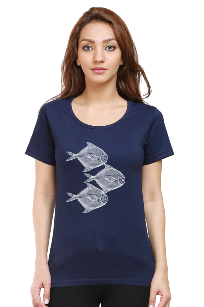 Artredis Women Cotton Printed Regular Fit T-Shirts | Walking Fish| Half Sleeves | Round Neck