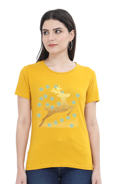 Artredis Women Cotton Printed Regular Fit T-Shirts | Reindeer| Half Sleeves | Round Neck