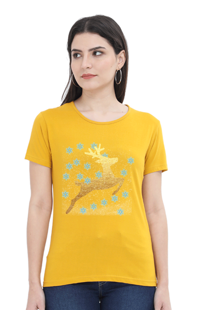 Artredis Women Cotton Printed Regular Fit T-Shirts | Reindeer| Half Sleeves | Round Neck