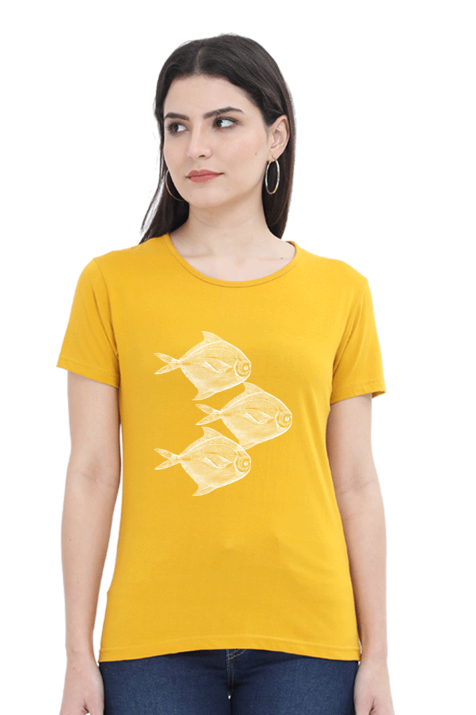 Artredis Women Cotton Printed Regular Fit T-Shirts | Walking Fish| Half Sleeves | Round Neck