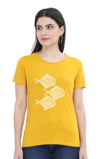 Artredis Women Cotton Printed Regular Fit T-Shirts | Walking Fish| Half Sleeves | Round Neck