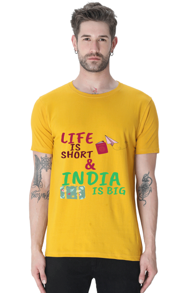 Artredis Men Cotton Printed Regular Fit T-Shirts |Life is Short | Round Neck