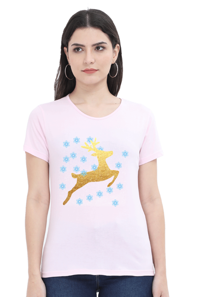 Artredis Women Cotton Printed Regular Fit T-Shirts | Reindeer| Half Sleeves | Round Neck