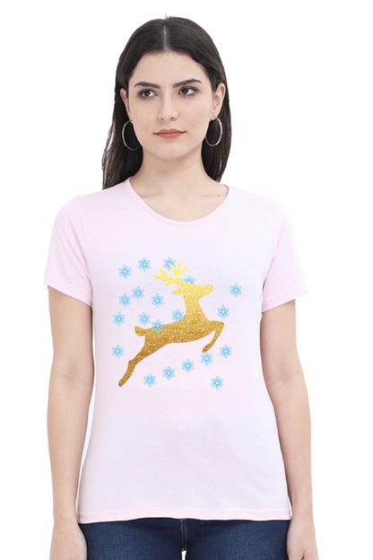 Artredis Women Cotton Printed Regular Fit T-Shirts | Reindeer| Half Sleeves | Round Neck