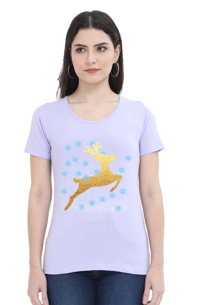 Artredis Women Cotton Printed Regular Fit T-Shirts | Reindeer| Half Sleeves | Round Neck