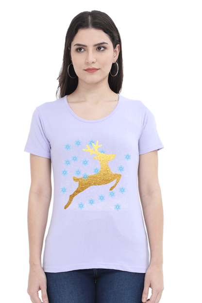 Artredis Women Cotton Printed Regular Fit T-Shirts | Reindeer| Half Sleeves | Round Neck