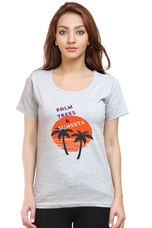 Artredis Women Cotton Printed Regular Fit T-Shirts | Palm Tree| Half Sleeves | Round Neck